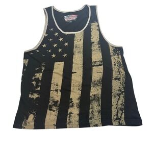 American Garage Tank Top Large Black Tan Distressed American Flag Graphic Mens
